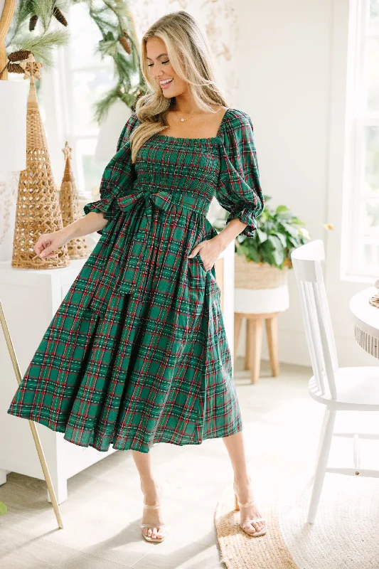 All I Want Green Tartan Plaid Midi Dress