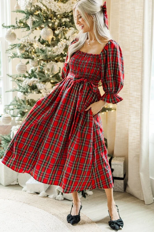 All I Want Red Tartan Plaid Midi Dress