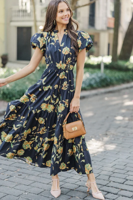 Always On My Mind Black Floral Midi Dress