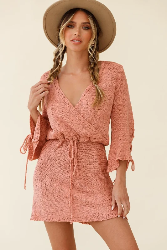 Cairo Flared Sleeve Knitted Dress Rose