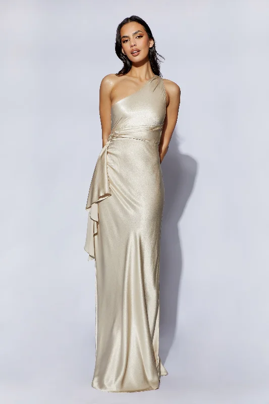 Calliope One Shoulder Maxi Dress - Champagne