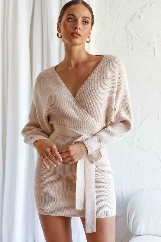 Cameo Long Batwing Knit Dress Nude