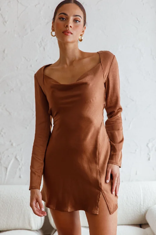 Champs Elysees Long Sleeve Open Back Mini Dress Chocolate