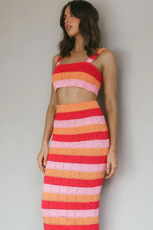 Chase The Sunrise Knit Crop Top Striped Pink