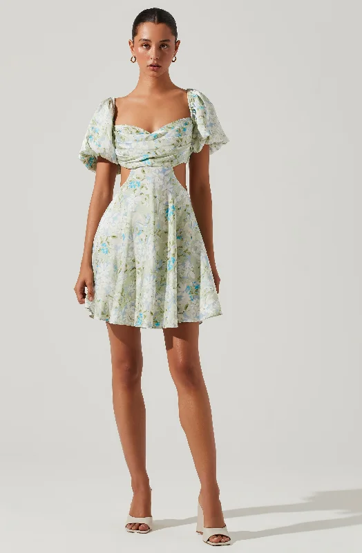 Clarita Floral Cutout Puff Sleeve Mini Dress