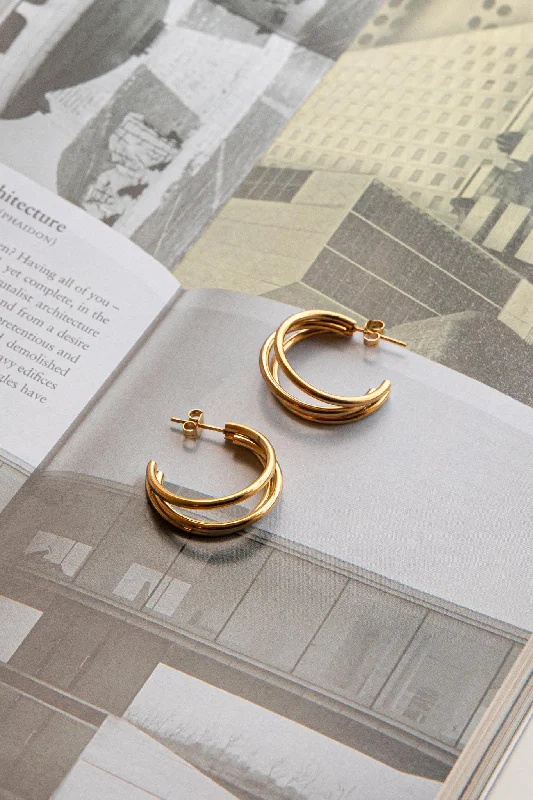 Dominique Triple Open Hoop Earrings Gold