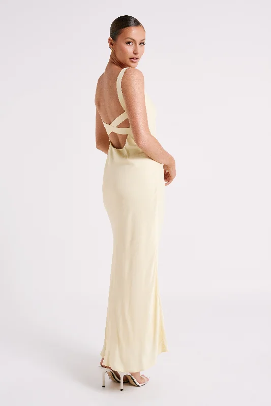 Ensley Satin Maxi Dress - Light Yellow