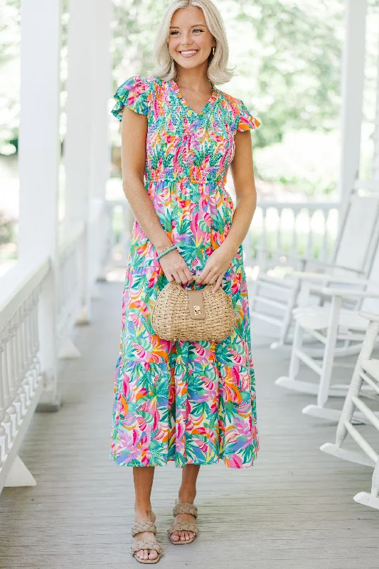 Feels Like Paradise Green Tropical Maxi Dress