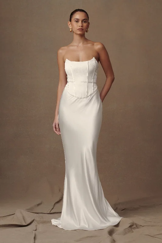 Harlow Satin Strapless Maxi Dress - Ivory