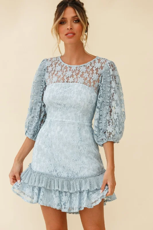 Home Again Three-Quarter Sleeve Lace Dress Blue