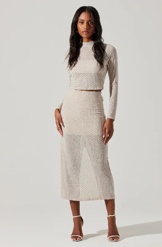 Indah Semi Sheer Overlay Midi Skirt