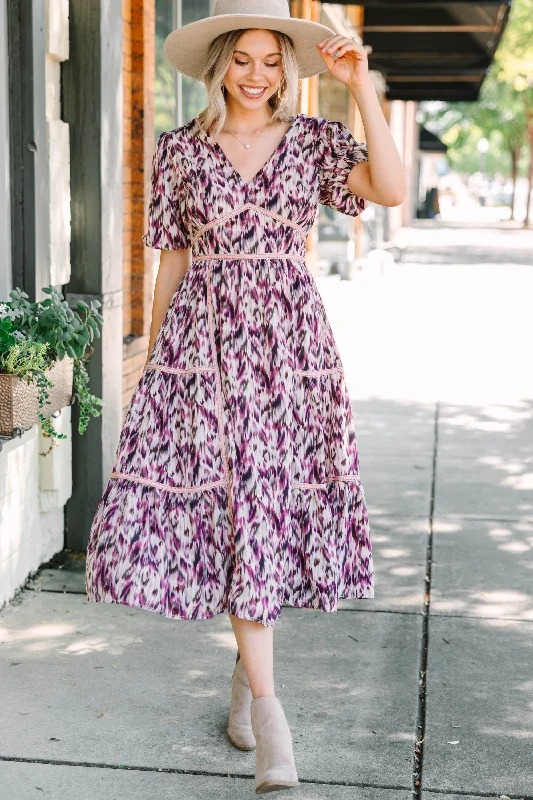 It's Time Purple Abstract Midi Dress