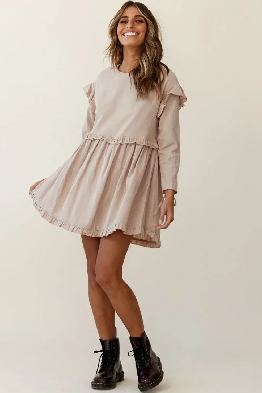 Marion Long Sleeve Shift Dress Mocha