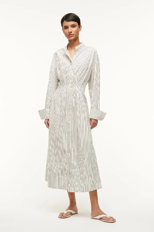 MIDI LORENZA DRESS | IVORY MICRO STRIPE