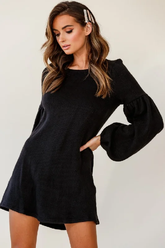 Morais Puff Sleeved Sweater Dress Black