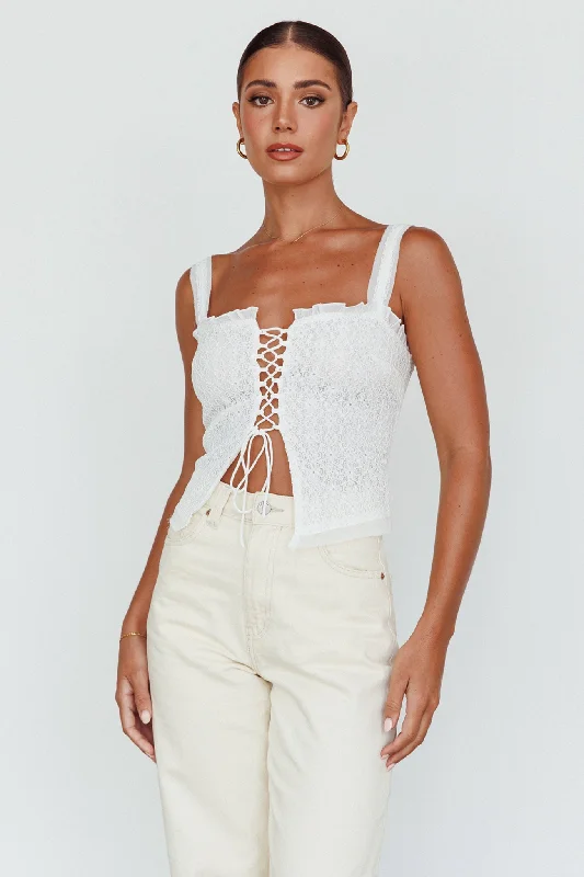 Never Miss Lace-Up Bust Top White