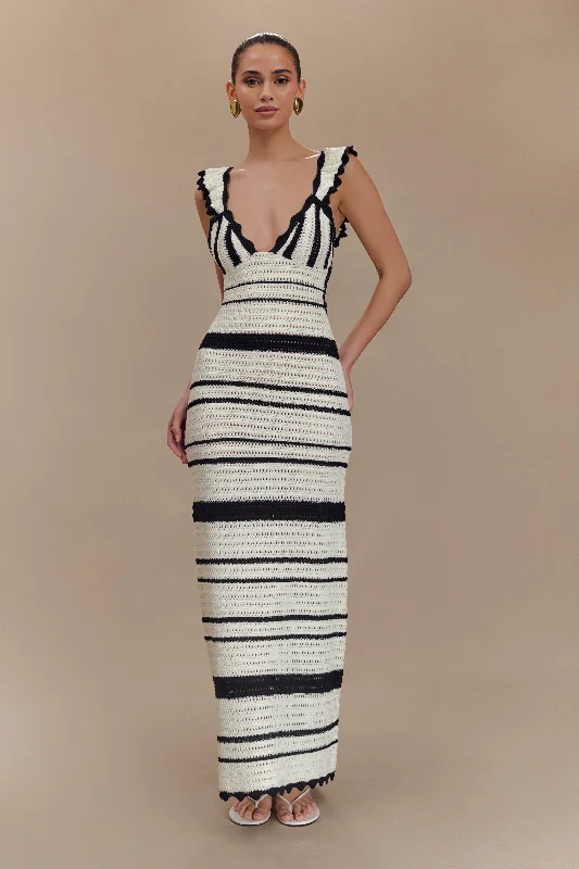 Perpetua Knit Contrast Maxi Dress - Black And White