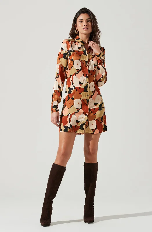 Retro Abstract Print Long Sleeve Mini Dress