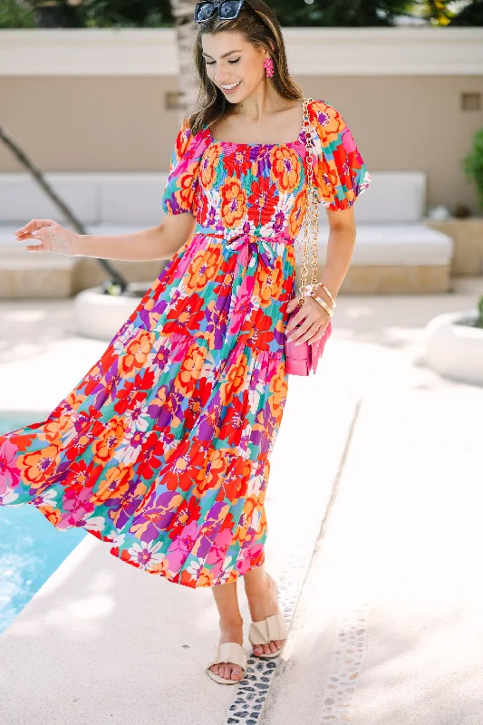 Return To Me Magenta Floral Midi Dress