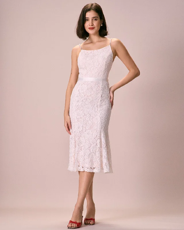 The White Floral Lace Mermaid Midi Dress