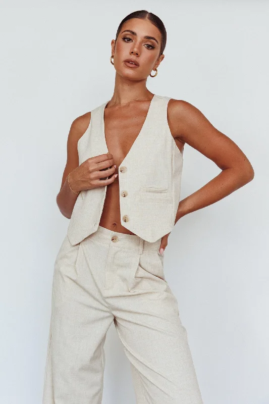 Times Square Buttoned Waistcoat Top Natural