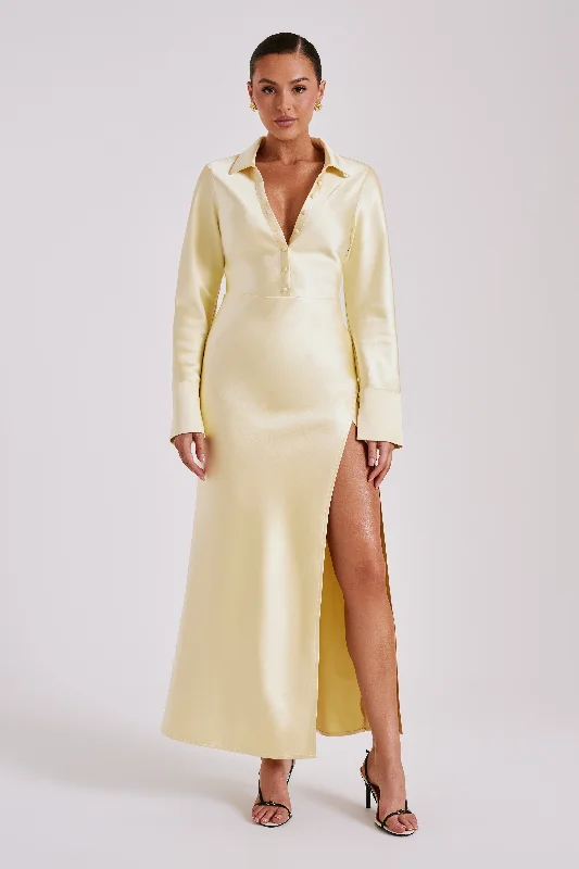 Whitley Satin Collared Maxi Dress - Butter