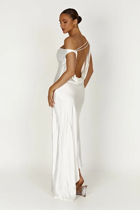 Yvette Slip Maxi Dress With Asymmetrical Hem - White